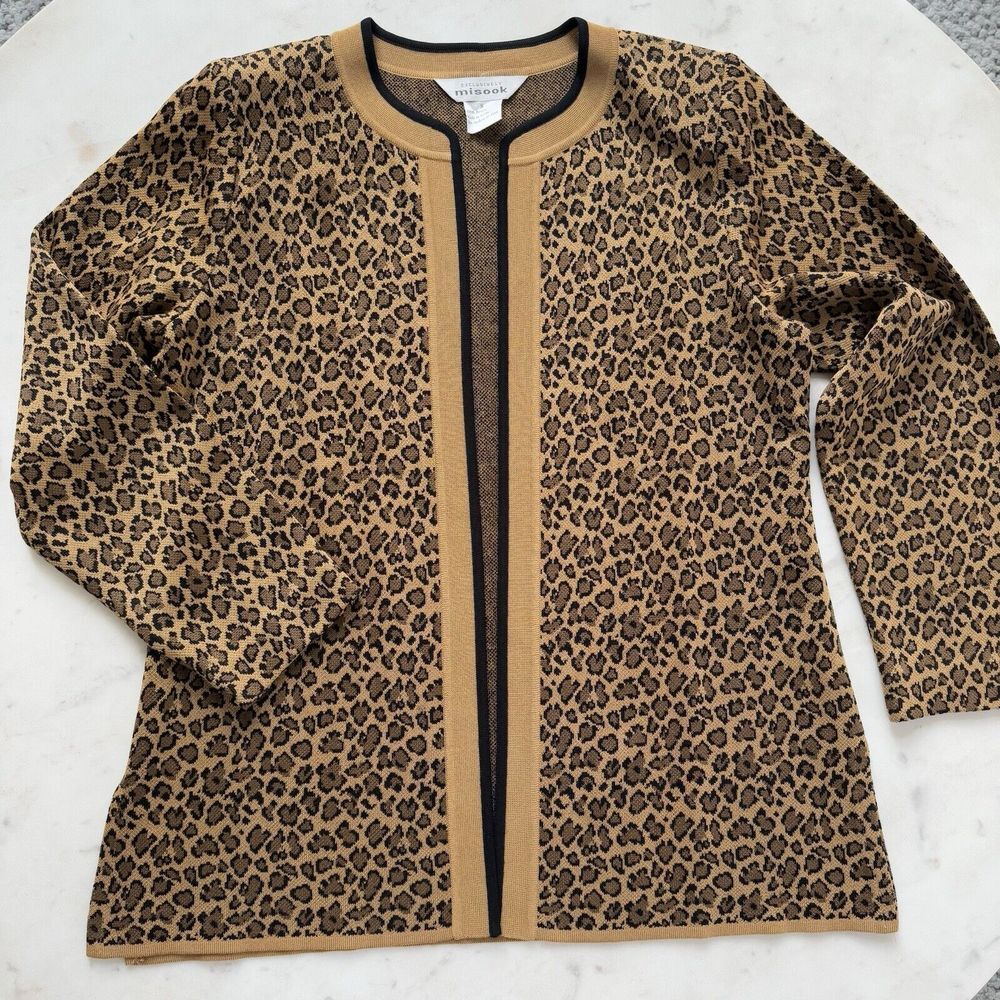 Exclusively Misook Open Front Cardigan Jacket Size Small Leopard Cheetah CJ-1918